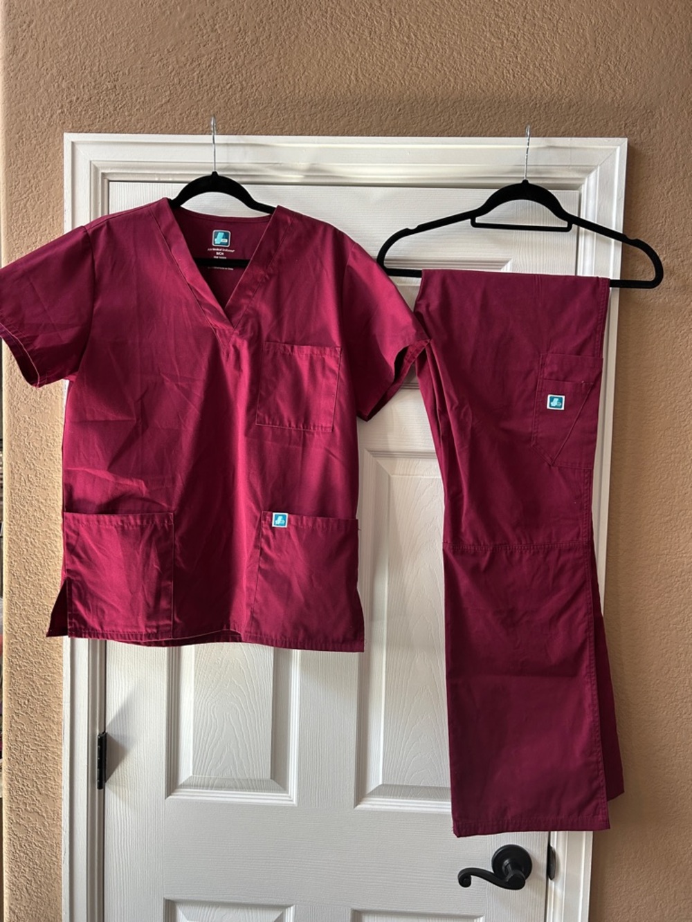 Adar Burgundy V-Neck Scrub Set